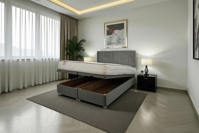 Knight Sleep Paris Ottoman Bed Plush 5Ft With Mattress & 24"Headboard - King Silver