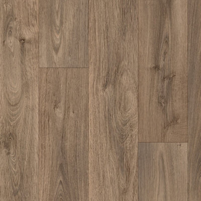 B&Q Anti-Slip Wood Effect Vinyl Flooring For Livingroom, Kitchen, 3.8Mm Vinyl Sheet-1M(3'3") X 2M(6'6")-2M² Brown