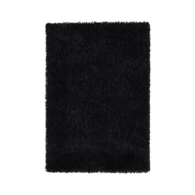 Black Handmade Rug50mm Thickness Plain Shaggy RugModern Luxurious Black Rug For Bedroom& Diningroom-67 X 200Cm (Runner) from B&Q