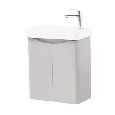 Clifton Bathroom Wall Mounted 2 Door Cloakroom Unit And Ceramic Basin 500mm WideCashmere(Arch)Brassware Not Included from B&Q