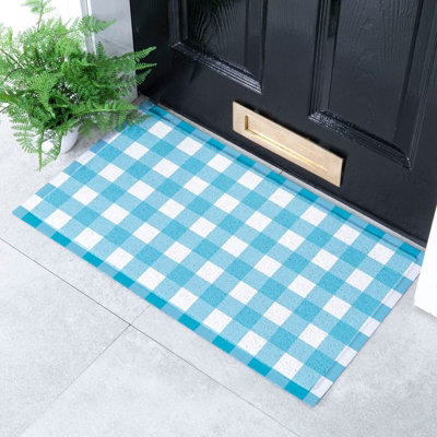 Native Natural Blue Gingham Doormat (70 X 40Cm) from B&Q