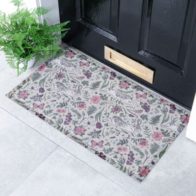 Artsy Doormats Hare Wildflowers Doormat (70 X 40Cm) 40Cm B&Q