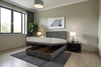 Knight Sleep Emily Ottoman Bed Grey Plush 2Ft6  With Mattress & 24"headboardSmall Single from B&Q