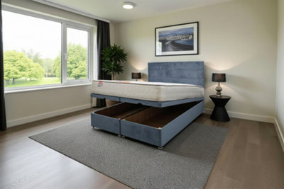 Knight Sleep York Ottoman Bed Light Blue Plush 4Ft  With Mattress & 24"headboardSmall Double from B&Q