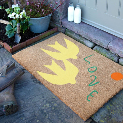 Artsy Doormats Elizabeth Olwen Swan Love Coir Doormat (90X60Cm) from B&Q
