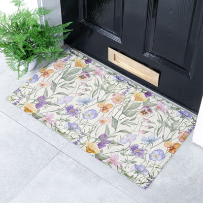 Artsy Doormats Watercolour Wild Flowers Doormat (90 X 60Cm) from B&Q