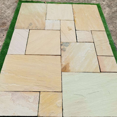Stonewise Fossil Mint Riven Sandstone Mixed Patio Paving Slabs Full Pack ,60 SlabsNatural Stone Set For Driveways And Outdoor Flooring from B&Q