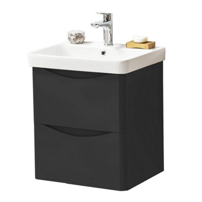 Clifton Bathroom Wall Mounted 2-Drawer Vanity Unit With Basin 500mm WideMatt Graphite(Arch)Brassware Not Included from B&Q
