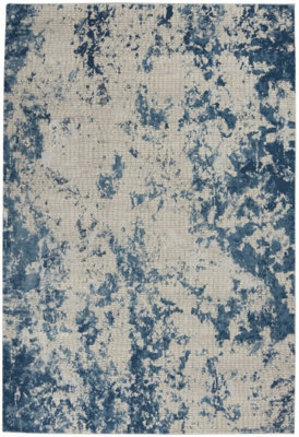 Grey Blue Rug10mm Thick Abstract RugStain-Resistant Modern Luxurious Rug For Bedroom& Diningroom-120Cm X 180Cm from B&Q