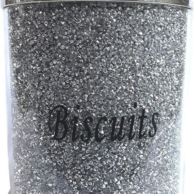 Biznest Crushed Diamond Silver Biscuit Cookies Canister Jar Tin Kitchen Storage Containers Silver Trimmings Crystal from B&Q
