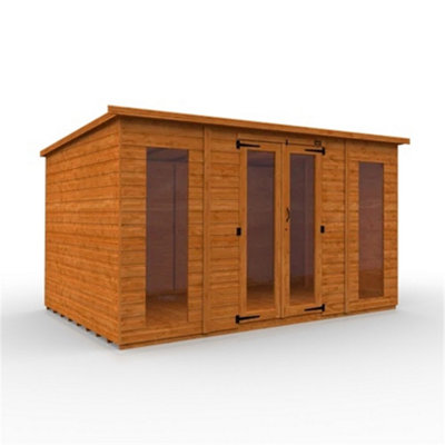 12Ft X 8Ft (3550mm X 2350mm) Horsforth Shiplap Full Pane Pent Retreat Summerhouse With 2 Windows