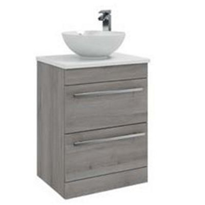Clifton Bathroom 2-Drawer Floor Standing Vanity Unit With Sit-On Basin And Worktop 600mm WideSilver Oak Brassware Not Included from B&Q