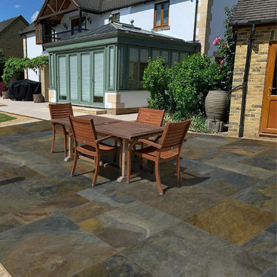 Stonewise Rustic Slate 600X900mm Porcelain Paving Slabs Split Pack Of 20 ,slip-Resistant Frost-Proof Tiles from B&Q