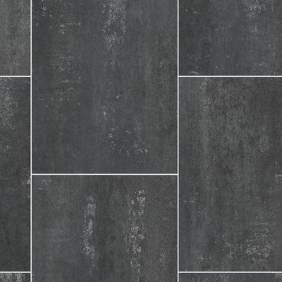 B&Q Black Modern Tile Effect Anti-Slip Vinyl Flooring For Bathroom, & Kitchen, 2.6Mm Thick Vinyl Sheet-5M(16'4") X 3M(9'9")-15M²