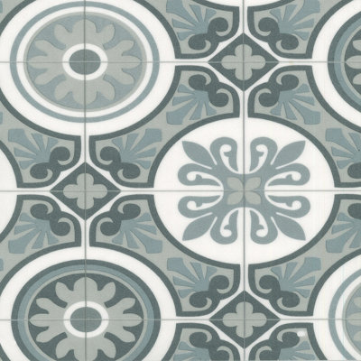 B&Q White/Grey Designer Vinyl Flooring For Livingroom, Kitchen, 2.7Mm Thick Cushion Backed Vinyl Sheet-1M(3'3") X 2M(6'6")-2M²
