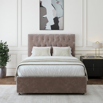 B&Q -  Silver Chenille Divan Base And Button Headboard Small Double