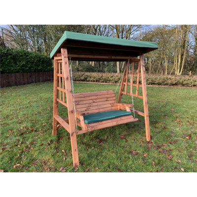 B&Q -  Traditional Brighton Two Seater Swing With 1 X Bench Cushion Green & 1 X Scatter Cushion Green