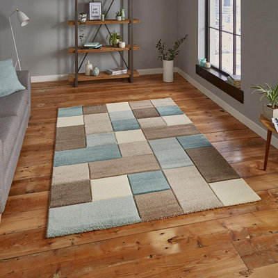 Grey/blue RugStain-Resistant RugGeometric RugModern Luxurious Rug For Bedroom& Dining Room-60 X 230Cm (Runner) from B&Q