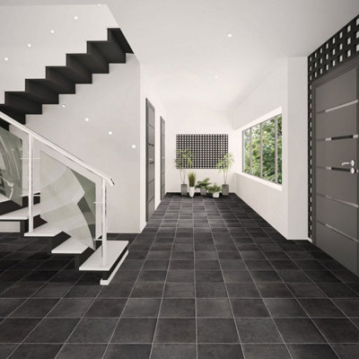 B&Q Stone Effect Vinyl Flooring For Livingroom, Kitchen,2Mm Thick Textile Backing Vinyl Sheet -9M(29'5") X 3M(9'9")-27M² Black