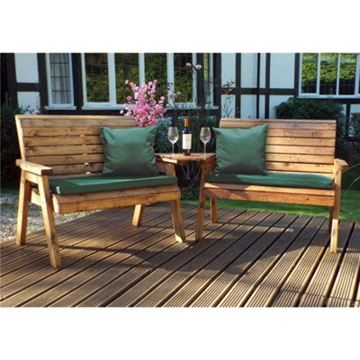 B&Q -  Traditional Twin Bench Set Angled With 2 X Bench Cushion Green2 X Scatter Cushion Green & 2 X Standard Covers