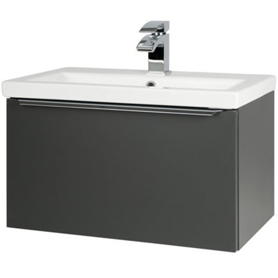 Clifton 600mm Bathroom Matt Dark Grey Wall Mounted Vanity Unit And Basin (Central)Brassware Not Included from B&Q