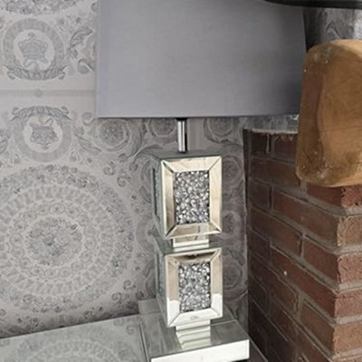 Biznest Crystal Diamond 2 Box Tower Bass Table Lamp Bedside Lamps With ShadeNight Light Modern Home Decoration Living Room from B&Q
