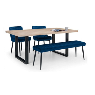 Ashfield Berwick Dining TableLuxe Low Blue Bench & 2 Luxe Blue Chairs from B&Q