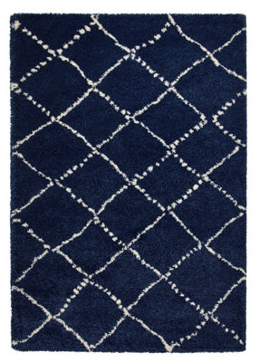 Navy Shaggy RugGeometric Stain-Resistant RugModern Moroccan Navy Rug For Living Room& Dining Room-160Cm X 230Cm from B&Q