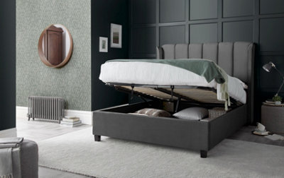 B&Q -  Aurora Grey Velvet Ottoman Bed And Majestic 1000 Pocket Sprung Mattress King Size