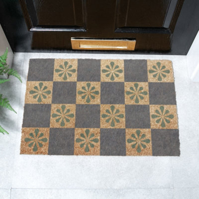 Artsy Doormats Blue Check & Petals Doormat (60 X 40Cm) from B&Q