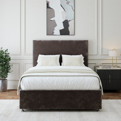 B&Q -  Charcoal Chenille Divan Base And Plain Headboard Double