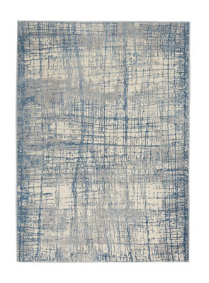 Modern RugAnti-Shed Abstract Rug For Bedroom& Living RoomModern Dining Room RugIvory Blue Rug-69 X 221Cm (Runner) from B&Q