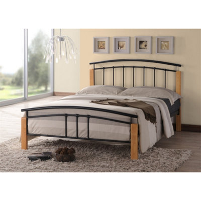 TL Beds Black Metal & Beech Bed FrameDouble 4Ft 6" from B&Q