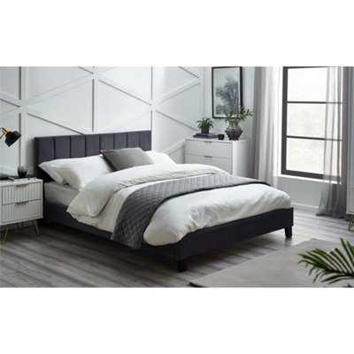 Ashfield Premium Grey Velvet Bed With Black LegsDouble 4Ft 6" (135Cm) from B&Q