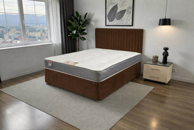 Knight Sleep Emily Mocca Plush 3Ft Bed Set With Orthopaedic Mattress, No Drawers & 24"Headboard - Single