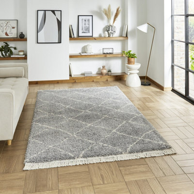 Grey Geometric Shaggy RugStain-Resistant 45mm Thick Modern Rug For BedroomLiving Room& Dining Room-160Cm X 230Cm from B&Q