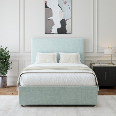 B&Q -  Duck Egg Linen Divan Base And Plain Headboard Small Single
