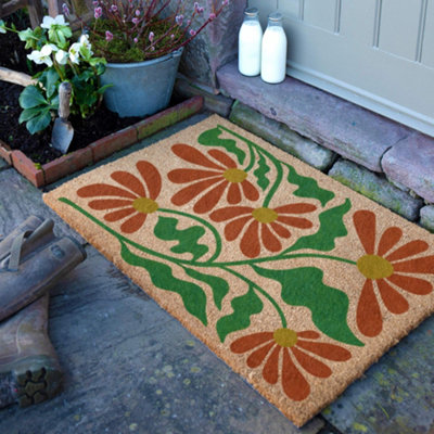 Artsy Doormats Red And Green Quirky Floral Pattern Doormat (90 X 60Cm) from B&Q