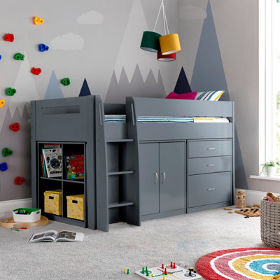 Bedmaster Lacy Storage Mid Sleeper Bed And Memory Foam Mattress Grey