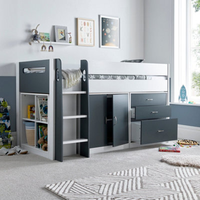 Bedmaster Lacy Grey And White Storage Mid Sleeper Bed And Orthopaedic Mattress from B&Q