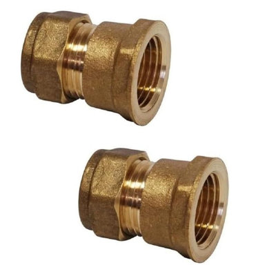 hep Online 22mm Compression By 1/2" Bsp Brass Female Iron Coupler Straight Adaptors 22mm X 1/2" Female (Pack Of 2) from B&Q