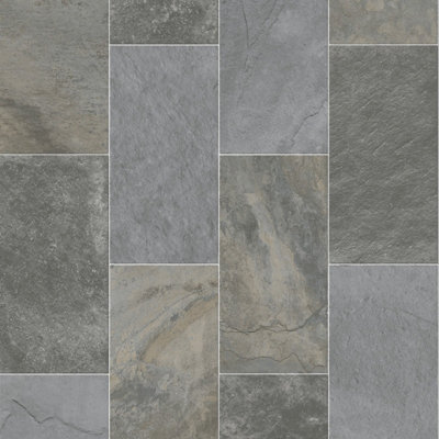 B&Q Anti-Slip Stone Effect Vinyl Flooring For Livingroom, Kitchen, 2.3Mm Lino Vinyl Sheet-9M(29'5") X 4M(13'1")-36M² Grey