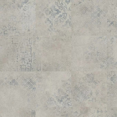 B&Q Colon 4526 Stenciled Matte Concrete Effect Glue-Down Luxury Vinyl Tile - (2Mm Lvt) For Home (All Rooms) - Covers 3.34Sqm
