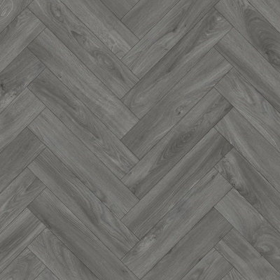  - Dusky Herringbone Grey Wood Effect Anti-Slip Vinyl Flooring Sheet For Kitchen Bathroom Dinning Room -5M(16'4") X 2M(6'6")-10M²