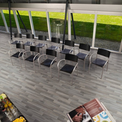  - Light Grey Wood Effect Vinyl Flooring For LivingroomHallways2.8mm Thick Cushion Backed Vinyl Sheet-6M(19'8") X 4M(13'1")-24M²