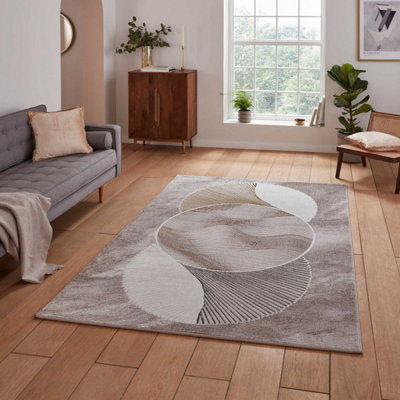 Beige Gold Geometric 8mm Thick Stain-Resistant Rug For BedroomDining RoomEasy To Clean Modern Rug-160Cm X 230Cm from B&Q