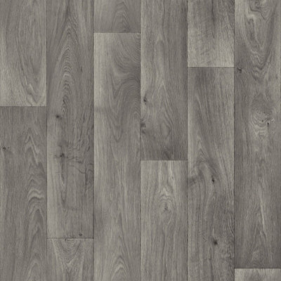 B&Q Anthracite/Grey Wood Effect Anti-Slip Vinyl Flooring Sheet For Contract Commercial Use, 2.6Mm Thick-6M(19'8") X 4M(13'1")-24M²