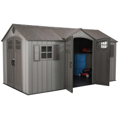 Lifetime 15 Ft X 8 Ft High Quality Outdoor Plastic Storage Shed - Wood Effect