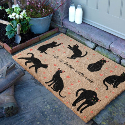 Artsy Doormats Life Is Better With Cats Doormat (90 X 60Cm) from B&Q