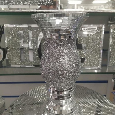 Biznest 30Cm Sparkle Diamond Crushed Crystal Sparkly Silver Mirrored Floor Vase Style 052 from B&Q
